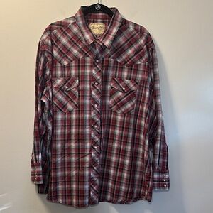Wrangler Men’s Red/Black Plaid Long Sleeve Pearl Snap Western Shirts Sz 2XL